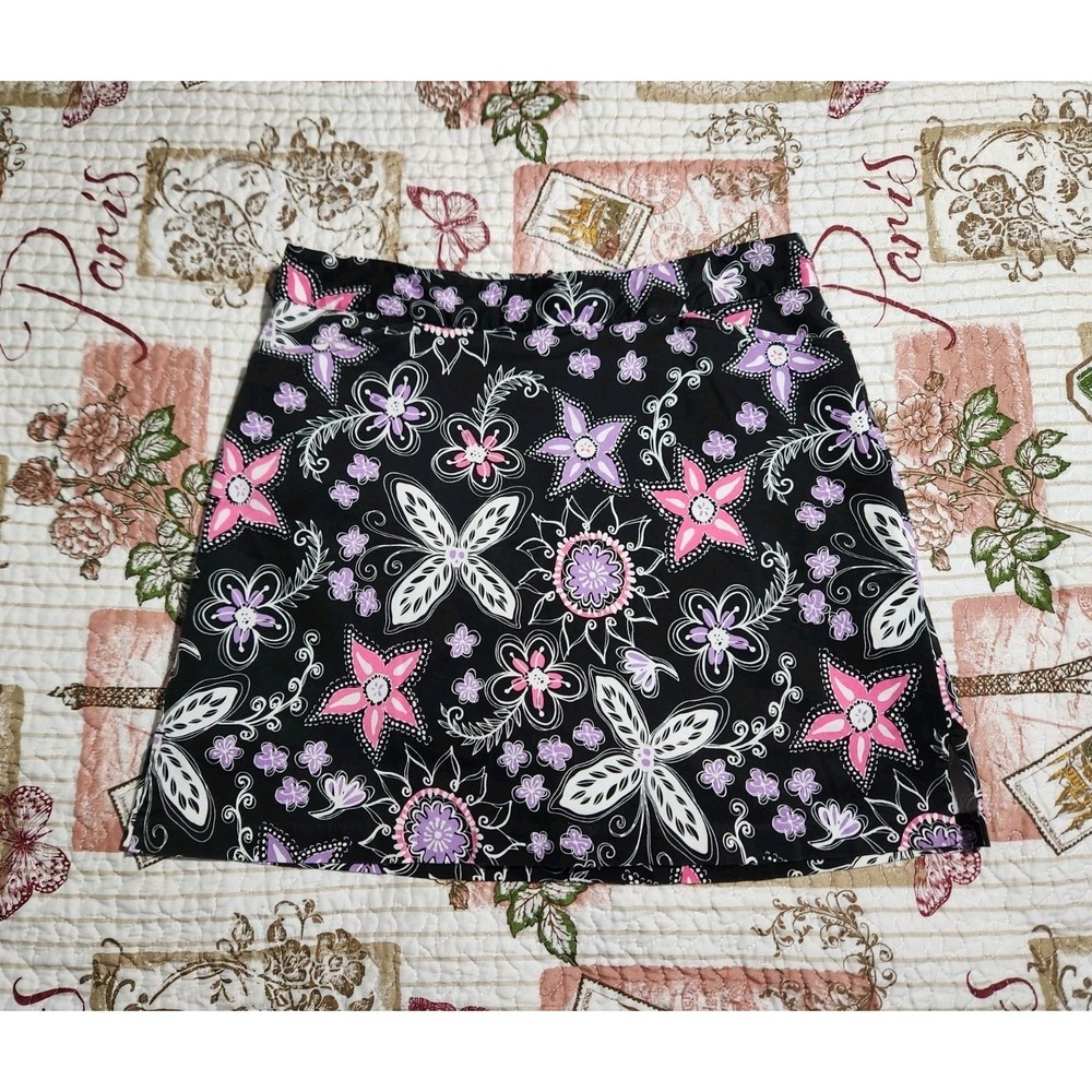 LADY HAGEN Women's Floral Skort Skirt Golf Pockets Cotton Blend Size 8